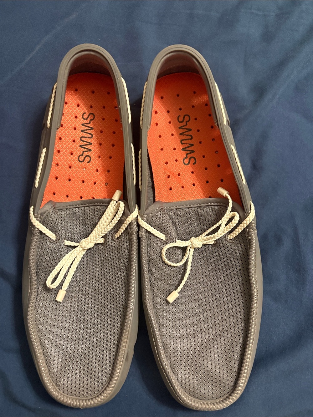 Swims Men’s Gray Perforated Boat Shoes with Orange Insole